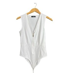 Chic Me Women White Bodysuit Size Small Gold Zipper